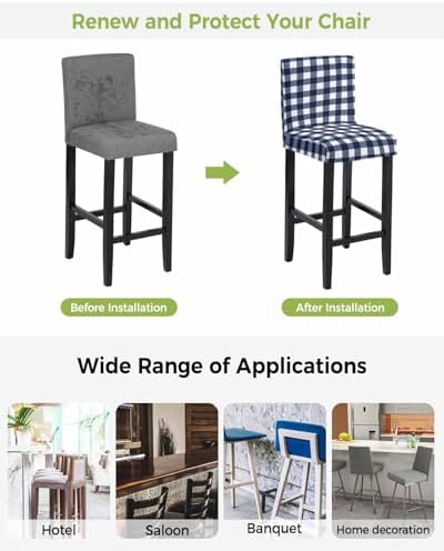 Modern Blue Plaid Bar Stool Cover Set of 4