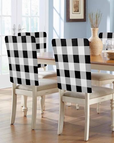 Black White Buffalo Check Dining Chair Covers Set of 4