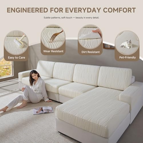Qianmew Sofa Cushion Cover with Elastic Band Ivory 1 Seat Cover S