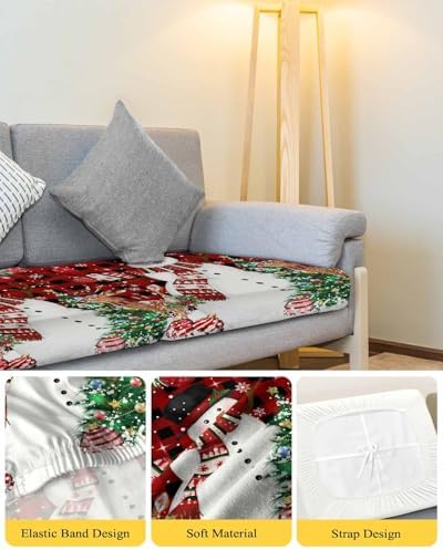 Red Black Christmas Snowman Sofa Cushion Covers Stretchable