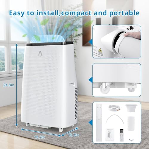 Euker 14000 BTU Portable AC Unit with Vent Kit Black White