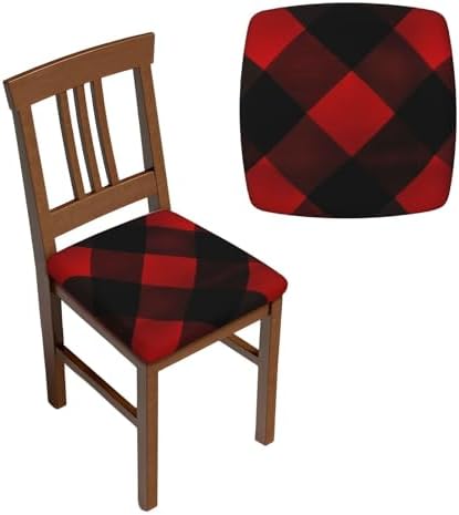 Two Piece Square Stool Covers with Elastic Bands Plaid Red and Black