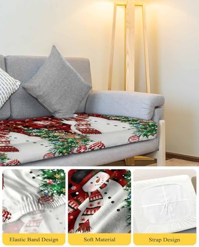 Red Christmas Snowman Sofa Cushion Covers Washable Removable Stretchable