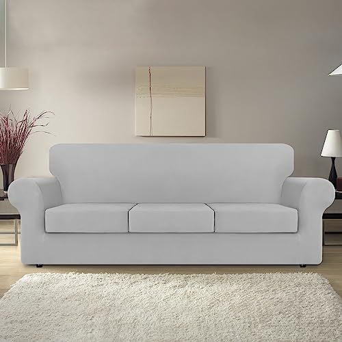 KEKUOU 4 Piece Stretch Couch Covers for 3 Cushion Sofa Pet Friendly