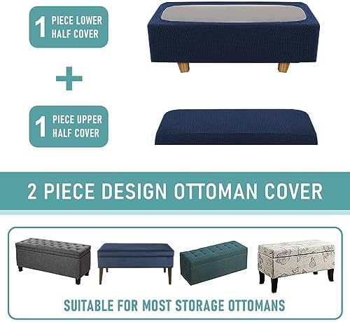 2 Piece Plaid Ottoman Covers for Rectangular Ottomans - Navy Blue Large