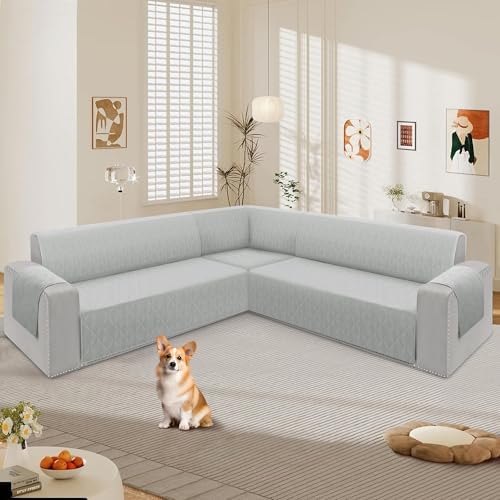ALIECOM L Shape Sofa Cover with Elastic Straps