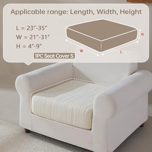 Qianmew Sofa Cushion Cover with Elastic Band Ivory 1 Seat Cover S