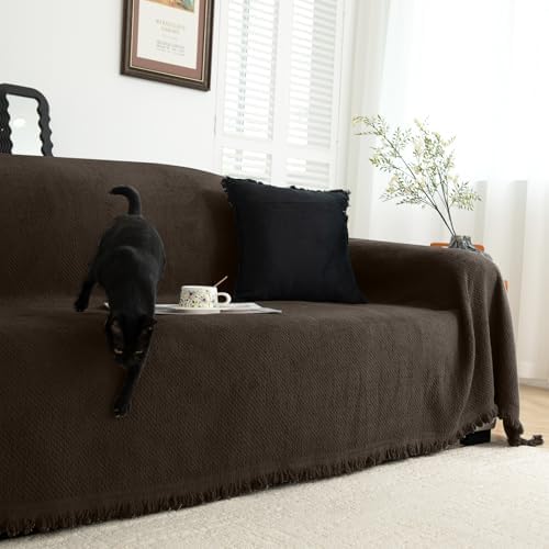 Arfntevss Plush Sectional Couch Cover L Shape with Tassels
