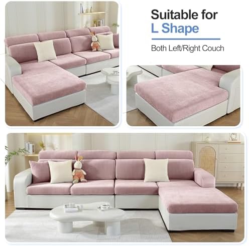 WEYOND L Shape Sofa Cover Pale Pink Chenille Slipcover for Sectional Sofa