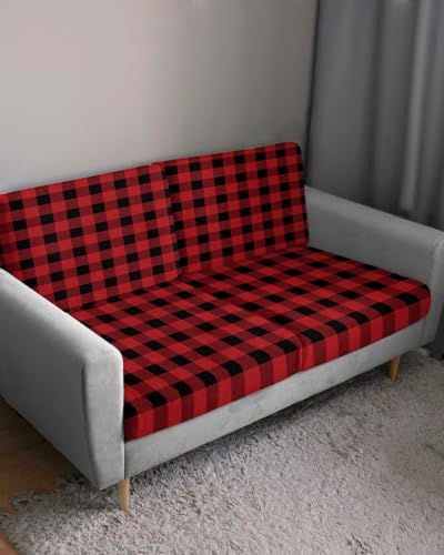 Red and Black Buffalo Plaid Sofa Cushion Cover