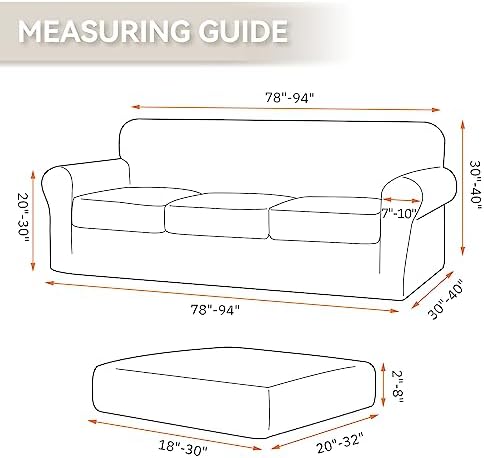 KEKUOU 4 Piece Stretch Couch Covers for 3 Cushion Sofa Pet Friendly