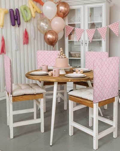 DecorLovee Pink Rhombus Chair Back Covers 4 Pack