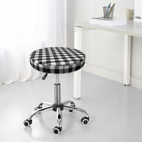 White Black Buffalo Plaid Gingham Stool Cover 12 Inch Velvet Cushion