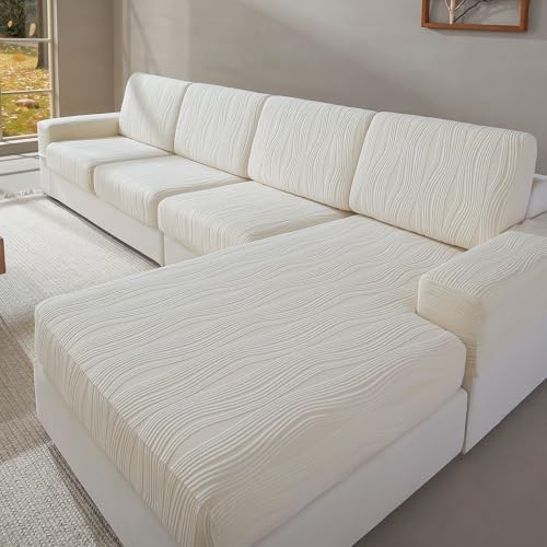 Qianmew Sofa Cushion Cover with Elastic Band Ivory 1 Seat Cover S