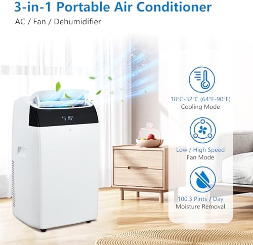 KOKEBREN 14000 BTU Portable Air Conditioner with Remote Control and 24H Timer