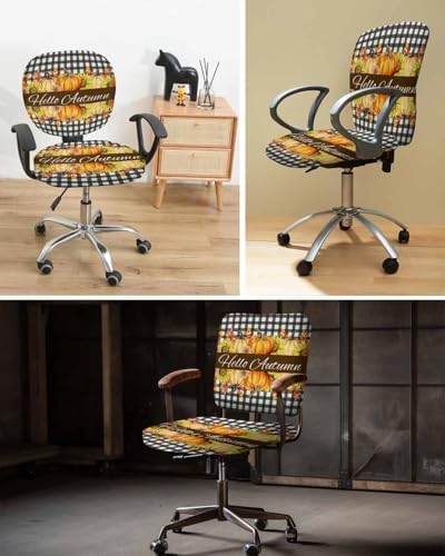 Habtucy Fall Yellow Orange Pumpkins Office Chair Cover 2 Piece