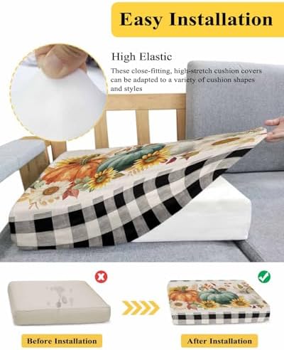 Green Orange White Pumpkin Sofa Cushion Covers Washable Removable Stretchable