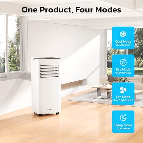 ZAFRO 10000 BTU Portable Air Conditioner with 4 Modes and Remote Control