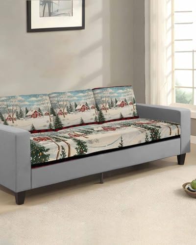 Christmas Sofa Cushion Covers Removable and Stretchable Sectional Slipcovers