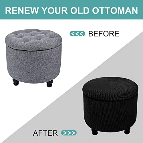 JHLD Stretch Ottoman Cover Round 2 Piece Plaid Slipcover