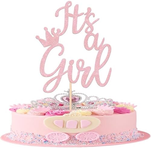 1 PCS Its a Girl Glitter Crown Cake Topper Light Pink