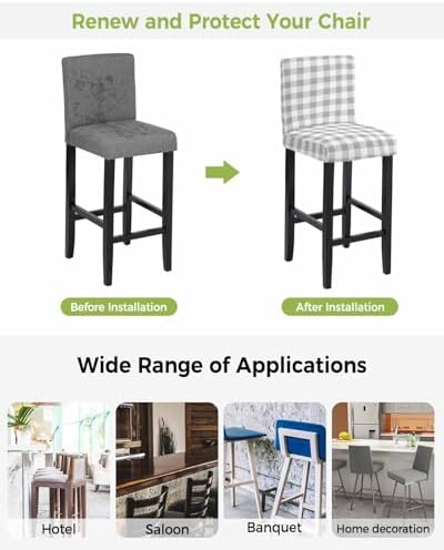 Grey Plaid Bar Stool Covers Set of 4
