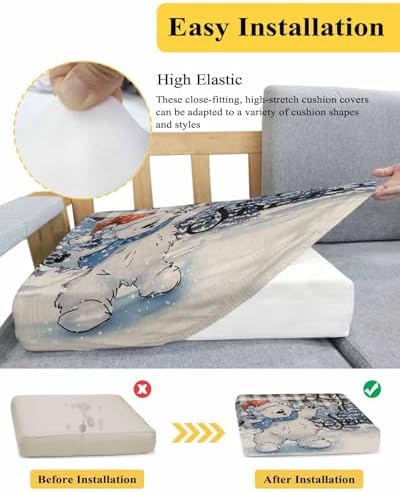 Blue Bear Christmas Sofa Cushion Covers for L T Shape Sofa