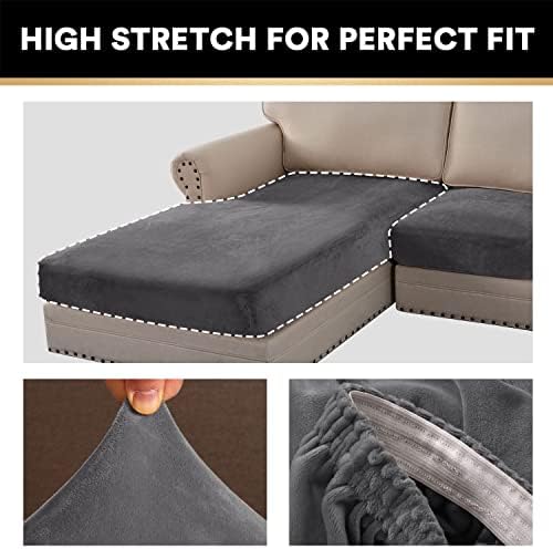 PrinceDeco Velvet Sectional Couch Covers 4 Piece Set Grey