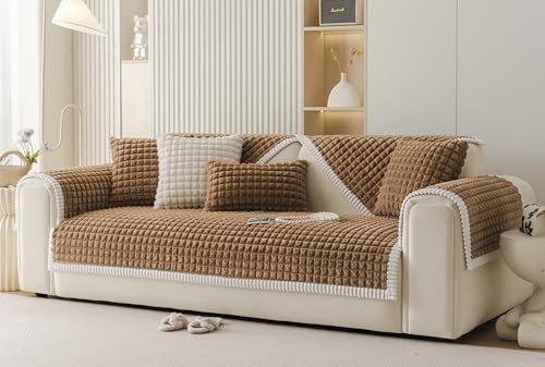 Plaid Fuzzy Plush Sofa Cover for Dogs Cats