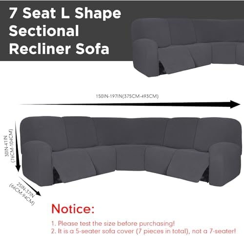 Peryiter 7 Pcs L Shape Sectional Recliner Sofa Covers