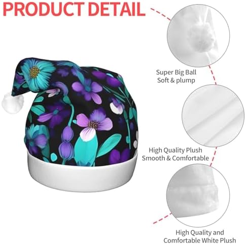 Purple And Teal Flower Print Christmas Hat With LED Lights