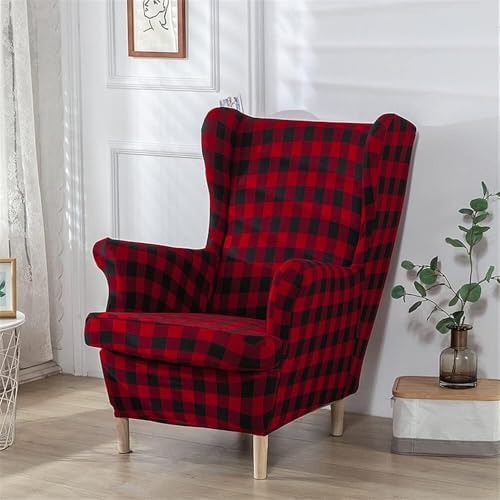 Stretch Wingback Chair Covers 2 Piece Red Black Plaid