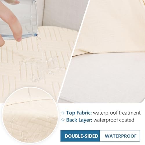 Hyha Waterproof Couch Cushion Covers for Sectional Sofa L Shape Design Beige