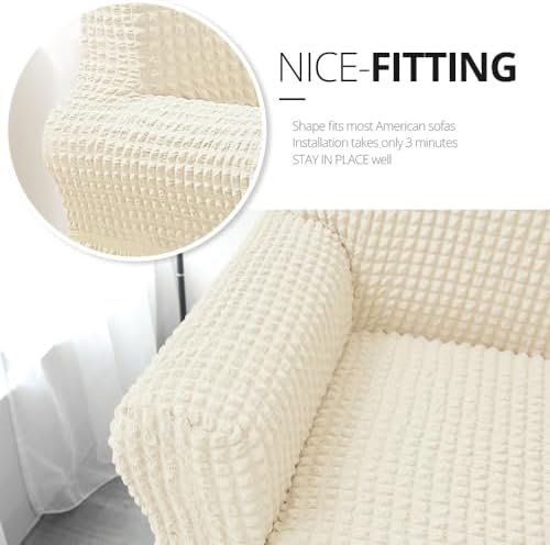NICEEC Beige Stretch Fitted Sofa Slipcover 3 Seat Universal Durable Cover