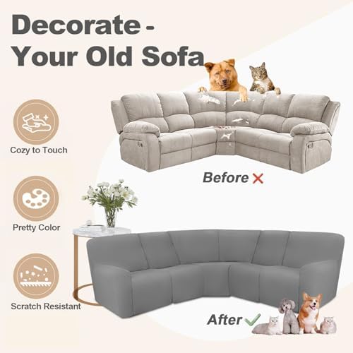 ALIECOM Waterproof Recliner Sofa Covers for L Shaped Sectional Couch 5 Seat