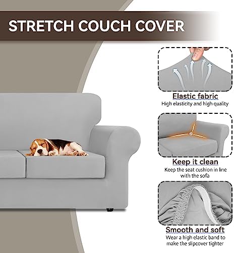 KEKUOU 4 Piece Stretch Couch Covers for 3 Cushion Sofa Pet Friendly