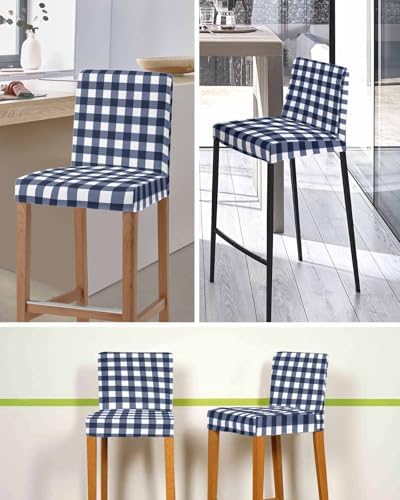 Modern Blue Plaid Bar Stool Cover Set of 4