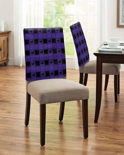 Halloween Chair Covers Set of 4 Purple Black Plaid 1