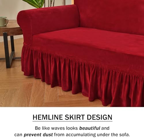 NICEEC Red Loveseat Cover with Skirt and Elastic
