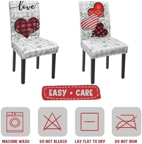 Valentine Chair Covers Set of 4 Love Heart Plaid Decor