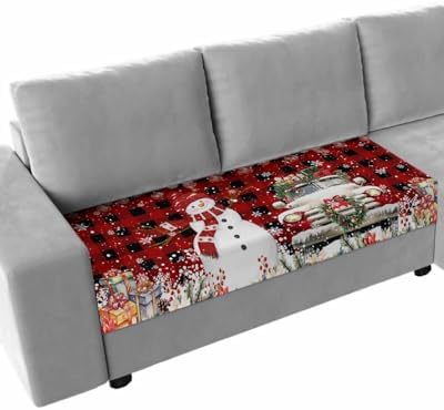 Red Black Christmas Snowman Sofa Cushion Covers Washable Removable Stretchable Sectional Covers