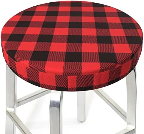 Pevtufa Red Black Plaid Bar Stool Cover Round Cushion