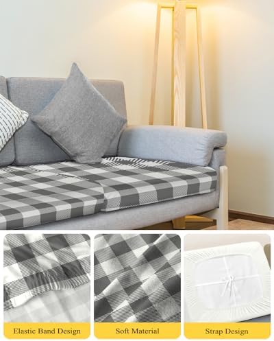 Gray Buffalo Check Plaid Sofa Cushion Covers 3 Pieces