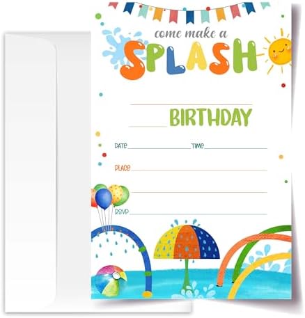 Splash Pad Birthday Invites with Envelopes Pack of 20 4x6