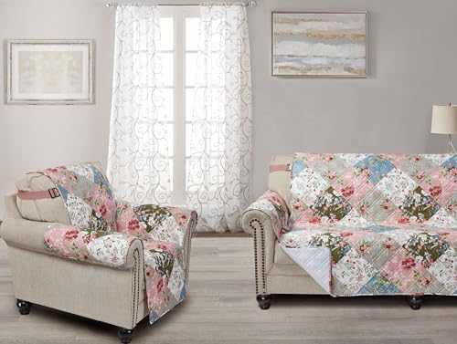 Brilliant Sunshine Quilted Sofa Slipcover with Peach Olive Flowers Design
