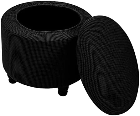 JHLD Stretch Ottoman Cover Round 2 Piece Plaid Slipcover