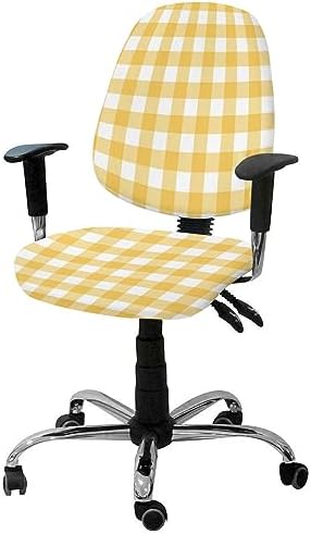 ALAGEO Yellow Buffalo Check Plaid Chair Cover 2 Piece Universal Rotating