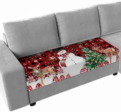 Red Black Christmas Snowman Sofa Cushion Covers Stretchable