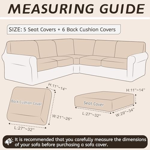 Arfntevss L Shape Sectional Sofa Cover 11-Piece