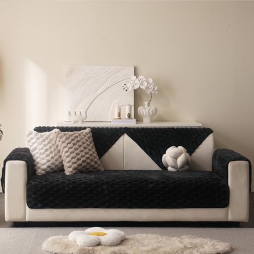 Soft Plush Faux Fur Couch Cover 36x70 Black